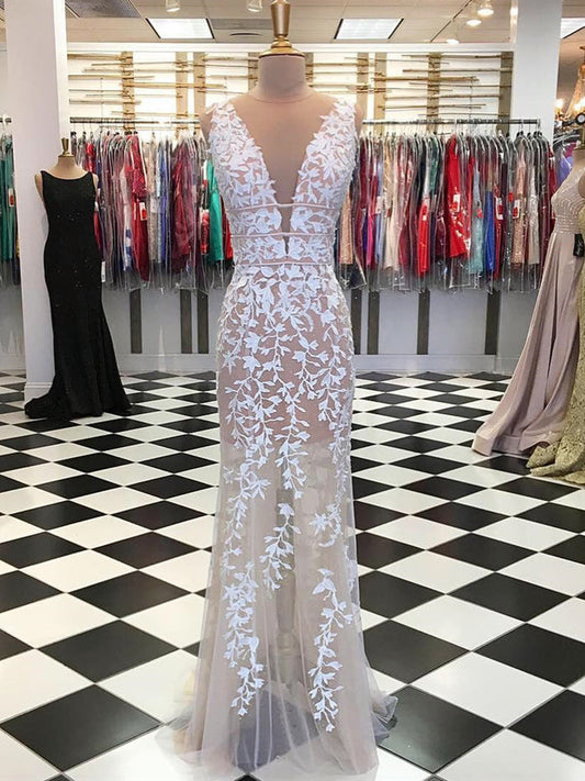 Champagne Deep V-Neck Wedding Dress, WD23022625