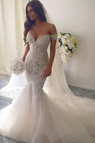 Mermaid Lace Off-the-Shoulder Wedding Gown, WD2303162