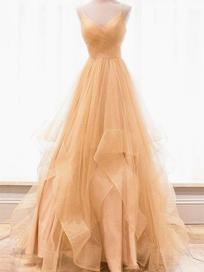 Champagne V-Neck Backless Wedding Dresses, WD23022631