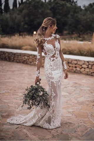Rustic Mermaid Wedding Dress with Lace Appliques and Sleeves, WD2303194