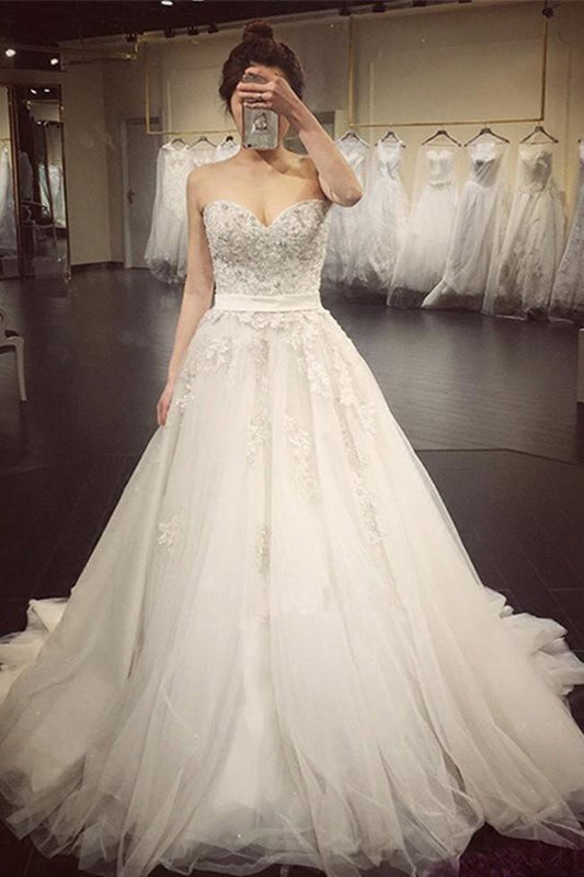 Crystal Lace A-line Wedding Dress with Sweetheart Neckline and Bridal Gown Design, WD2302245