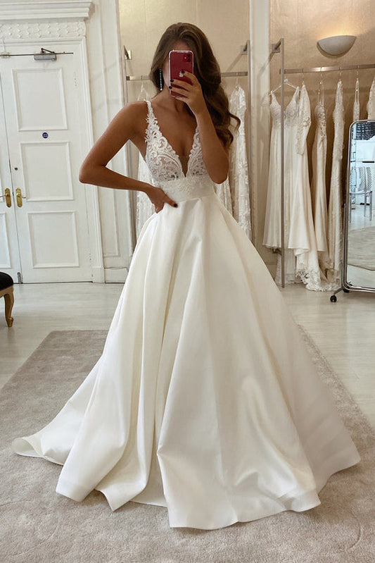 V-neck Lace Wedding Dress, WD230223108