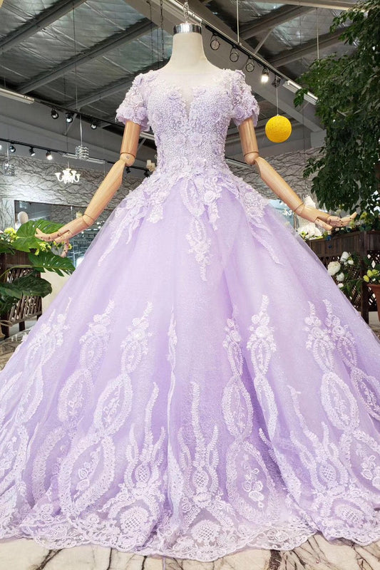 Lilac Short Sleeve Ball Gown - Quinceanera Prom Dress, PD23022222