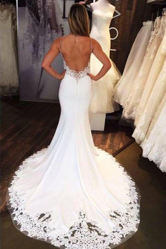 Mermaid Lace Wedding Dress with Sweetheart Neckline, Open Back, and Train, WD23022382