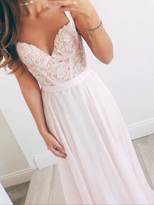 Light Pink Sweetheart Neckline Lace Prom Dress, Formal Bridesmaid Dress, BD2303119