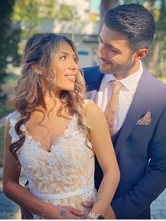 V-Neck Champagne Lace Prom Bridesmaid Dresses, Champagne Lace Formal Evening Dresses , BD23031213