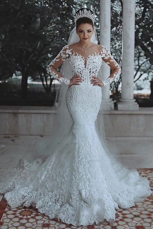 Mermaid Bridal Gown with Long Sleeves and Lace Details, WD23022397