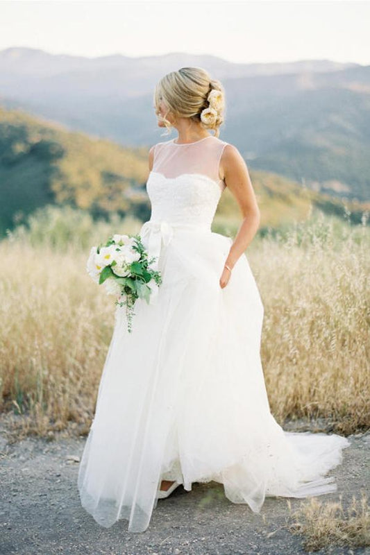Ruffled Tulle V-neck Wedding Dress with Spaghetti Straps, WD23022686