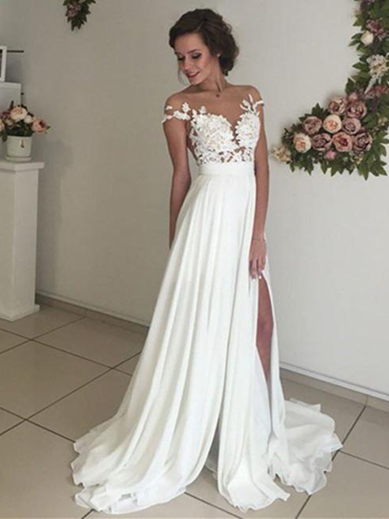 Elegant Ivory Lace A-Line Dress for Weddings, Beach Wedding Dress, WD23022426