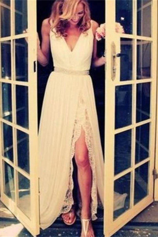 Long White Lace Wedding Dress with Elegant Design, WD230223100