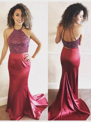 Burgundy Satin Two Piece Sheath Prom Dress | JLDressCA Burgundy Satin Two Piece Sheath Prom Dress | JLDressCA
