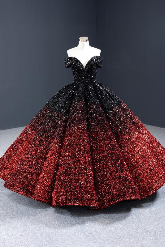 Sparkling Off Shoulder Ball Gown - Long Princess Prom Dress, PD23022234