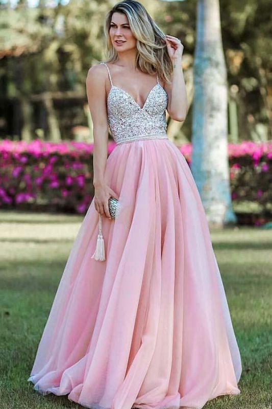 Tulle Sweetheart Beaded Spaghetti Strap A-Line Prom Dress, PD23033119
