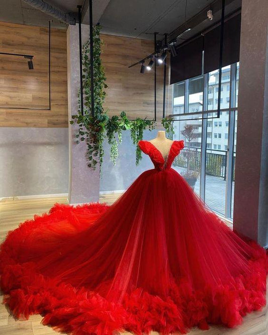 Red Ball Gown Evening Dress - Long Prom Dress, PD23022230
