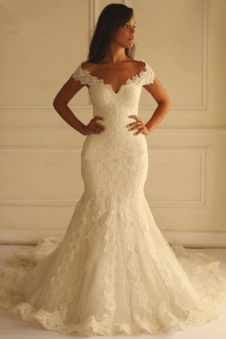 Ivory Mermaid Off-the-Shoulder Lace Wedding Dress, WD2303154