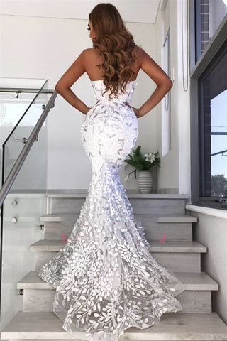Alluring White Mermaid Prom Dress with Sweetheart Lace Neckline, PD2303082