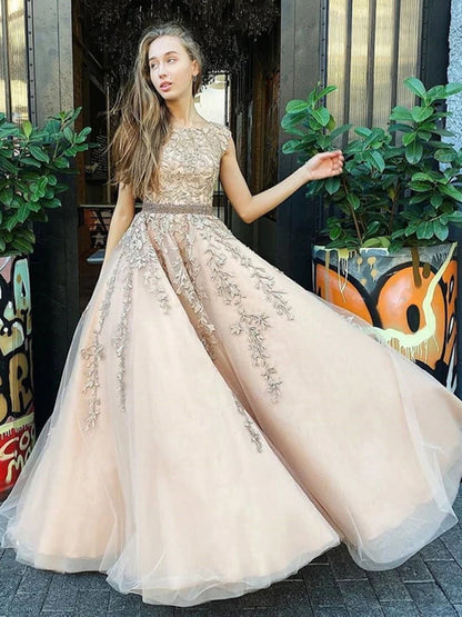 Champagne Wedding Dress with Open Back and Lace, WD23022635