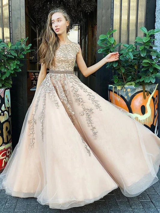 Champagne Wedding Dress with Open Back and Lace, WD23022635