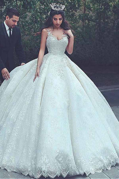 Ball Gown V-neck Lace Applique Wedding Dress, WD2303150