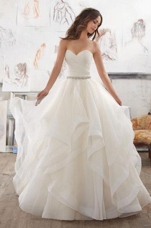 Illusion A Line Sweetheart Strapless Ruffles Wedding Dress with Beaded Belt, WD2302271