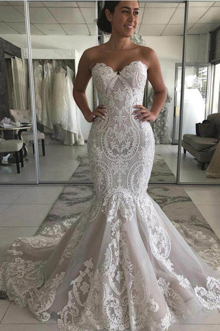 Cascading Lace Drop Waist Mermaid Wedding Dress with Court Train, WD2303230