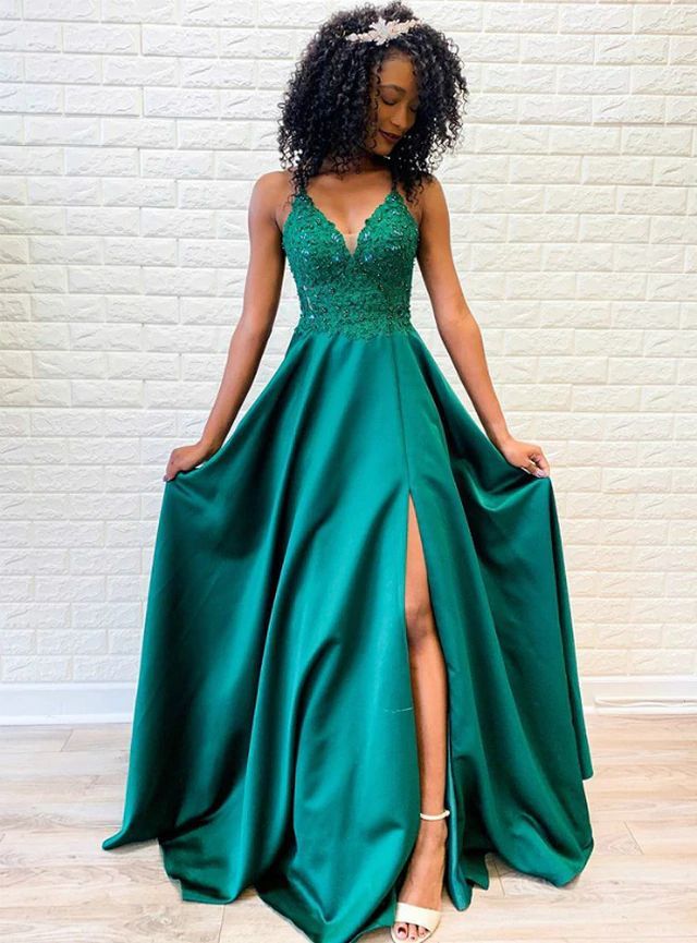 Hunter Green Sweetheart A-line Prom Dress with Side Slit | JLDressCA Hunter Green Sweetheart A-line Prom Dress with Side Slit | JLDressCA