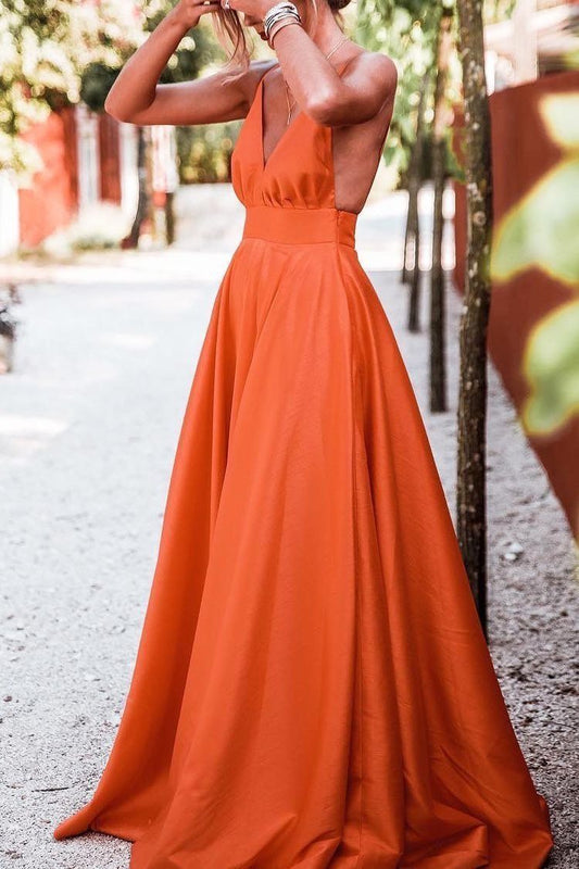 Orange Sweetheart Backless Satin A-Line Prom Dress with Long Skirt, PD23030148