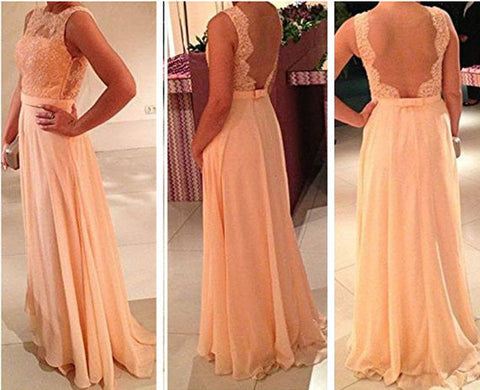 A-Line Backless Long Lace Prom Dresses, Lace Bridesmaid Dresses, Long Lace Formal Dresses, BD2303120