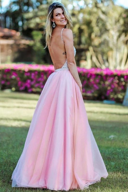 Tulle Sweetheart Beaded Spaghetti Strap A-Line Prom Dress, PD23033119