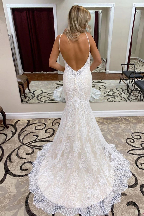 Elegant Trumpet Mermaid Wedding Dress with Spaghetti Straps and Open Back - JLDressCA US20W / Pic Color Elegant Trumpet Mermaid Wedding Dress with Spaghetti Straps and Open Back - JLDressCA US20W / Pic Color