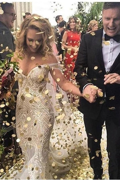 Vintage Off-the-Shoulder Mermaid Wedding Dress with Lace Applique, WD23041119