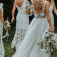 Sheer Tulle V-Neck Ivory Lace Beach Wedding Dress, WD23041115