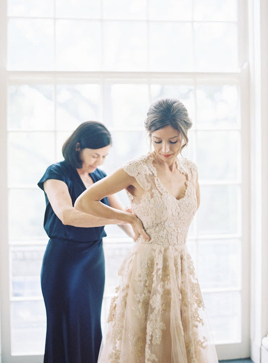 Champagne A Line Wedding Dress with Lace, WD23022624