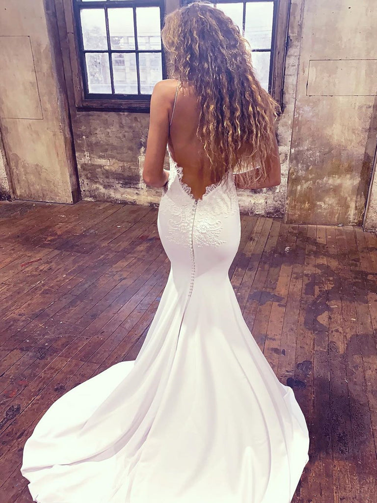 Shop V Neck White Lace Mermaid Prom Dresses | JLDressCA Shop V Neck White Lace Mermaid Prom Dresses | JLDressCA
