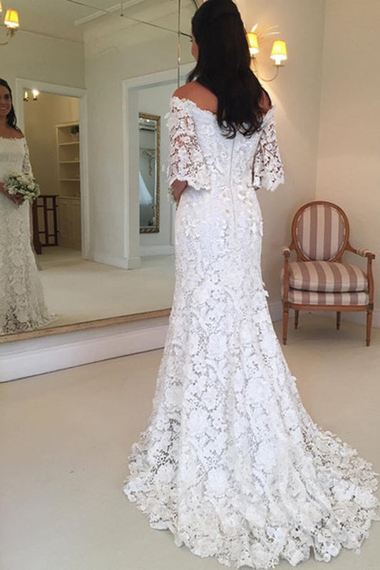 Elegant Lace Wedding Dress with Short Sleeves, WD2303046