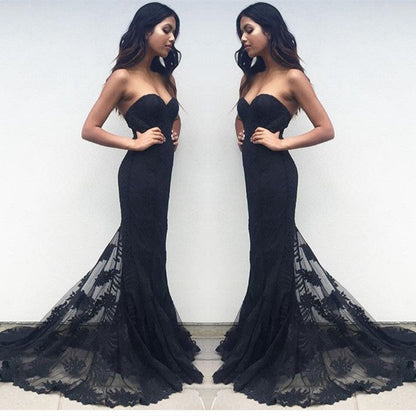 Sweetheart Neck Mermaid Black Lace Bridesmaid Dresses, BD2303187