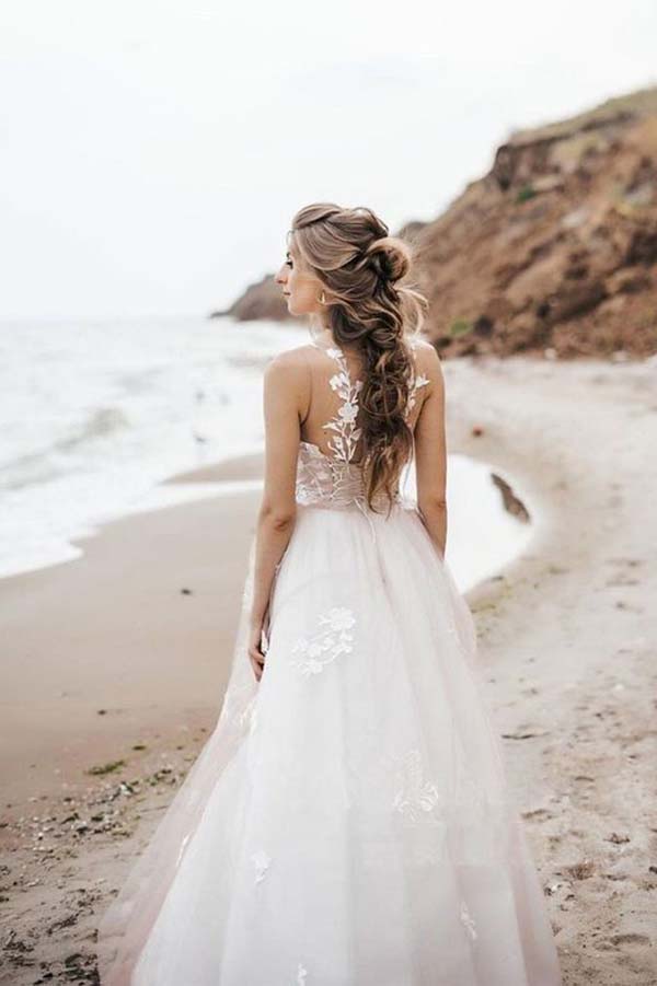Shop Vintage A-Line Tulle Illusion Neckline Wedding Dress with Lace & Corset  Back