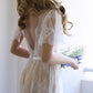 White Open Back A-line Lace Long Wedding Dress with Half Sleeves, WD23022717