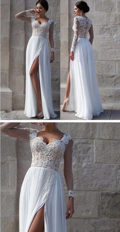 Long Sleeve Lace White Tulle Wedding Dress, WD23022652