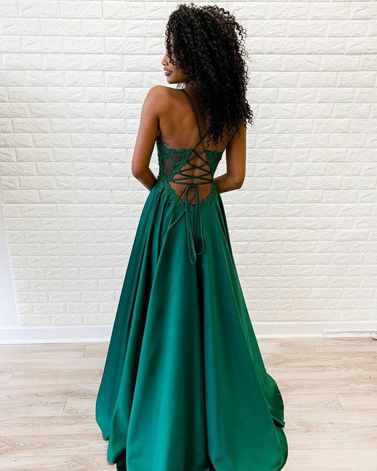 Hunter Green Sweetheart A-Line Prom Dress with Side Slit, PD23030144