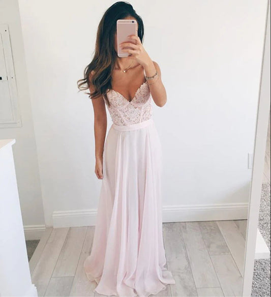 Light Pink Sweetheart Neckline Lace Prom Dress, Formal Bridesmaid Dress, BD2303119