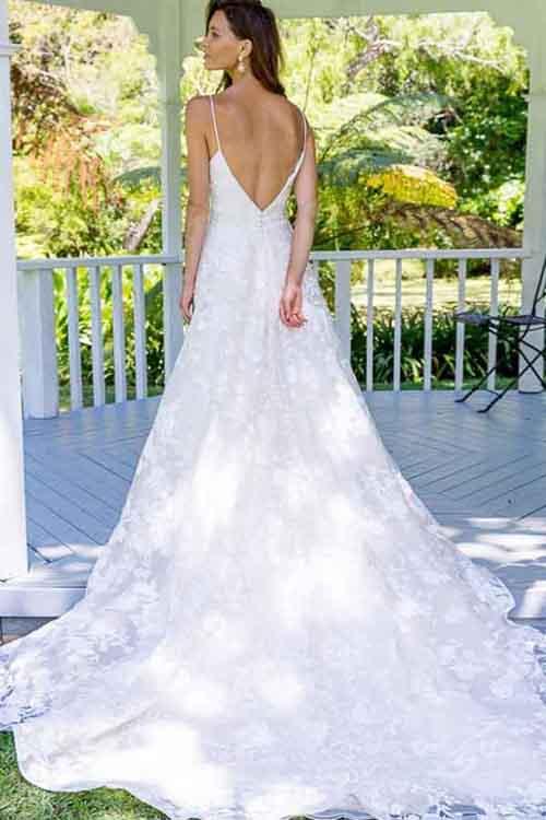 White Spaghetti Straps A-Line Lace Wedding Dress, WD2303169