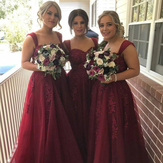 Burgundy Lace Bridesmaid Dresses with Straps, Burgundy Lace Prom Dresses, Burgundy Graduation Dress, Lace Formal Dresses, BD2303122