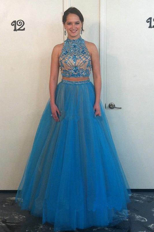 Lavender Two Piece High Neck Backless Long Prom Dress with Beading - JLDressCA Lavender Two Piece High Neck Backless Long Prom Dress with Beading - JLDressCA