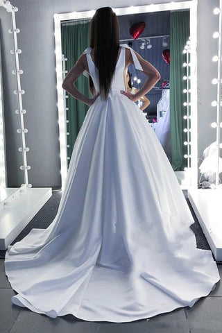 White Round Neck Wedding Dress with Train, WD23022612