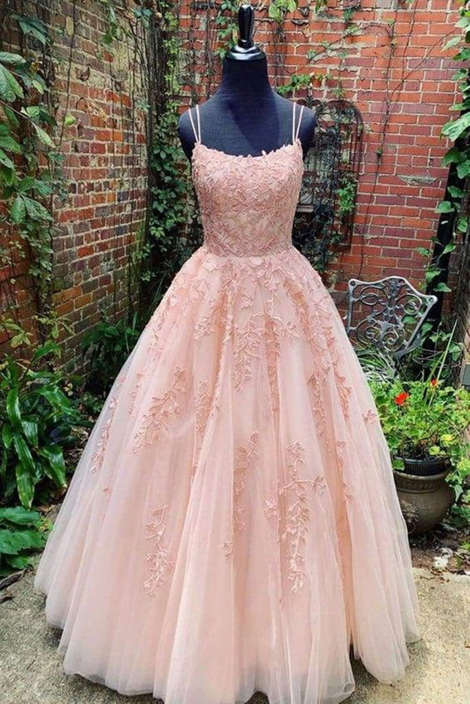 Stunning Champagne Pink Wedding Dress with Open Back and Lace
