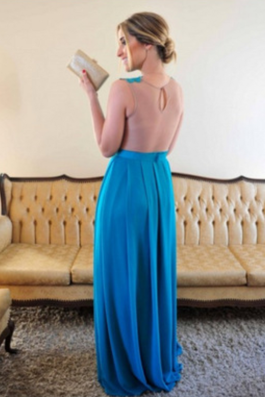 Satin A-Line Prom Dress with Appliques and Backless Design, PD2303074