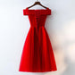 Red Lace Off-the-Shoulder Bridesmaid Dress, BD2303183