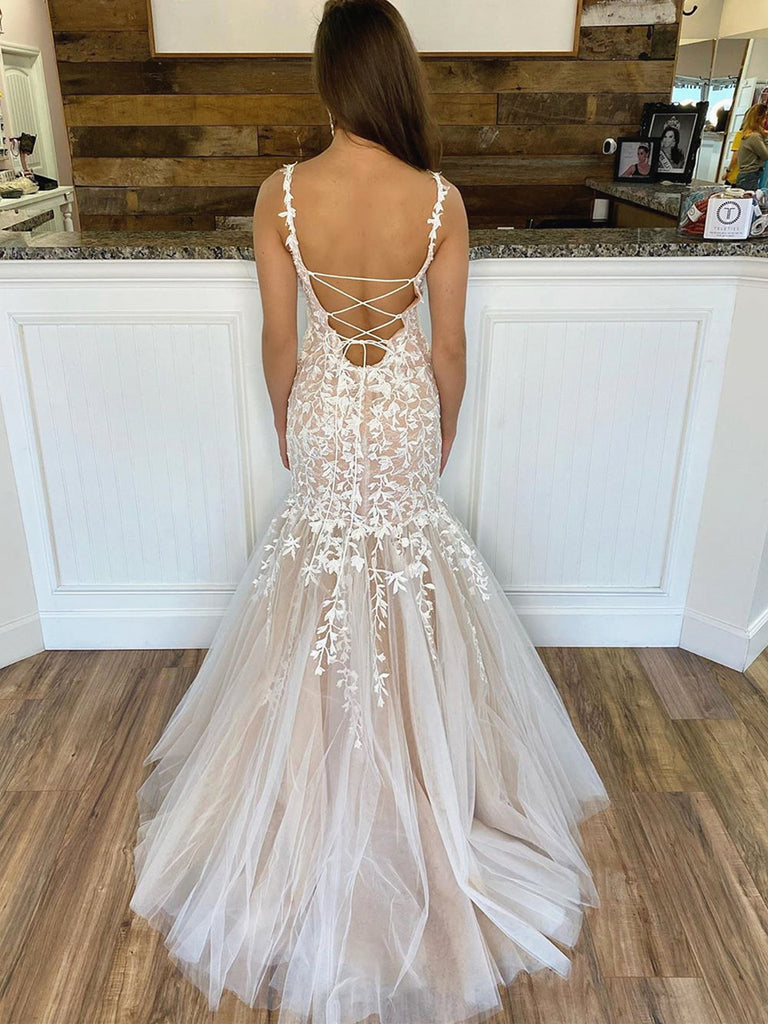 Champagne Mermaid Wedding Dresses with Lace Champagne Mermaid Wedding Dresses with Lace