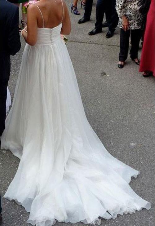 White A-line Chiffon V-neck Wedding Dresse with  Spaghetti Straps and Court Train, WD23022711